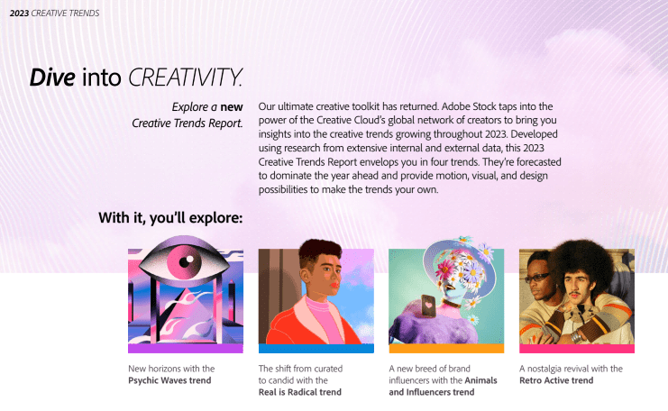 Adobe Creative Visual คาดการณ์เทรนด์ศิลปะที่มาแรงในปี 2566 คือ Psychedelic, Real, Retro และ Animal พร้อมแนวสีที่เป็นเทรนด์