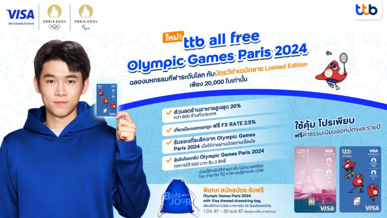 “วิว กุลวุฒิ” นักแบดแชมป์โลก ท้าคนกล้า…เปลี่ยนสู่ชีวิตดี ๆ ที่ให้ฟรีรอบด้าน  กับบัตรเดบิตวีซ่า ttb all free Limited Edition หน้าบัตร Olympic Paris 2024
