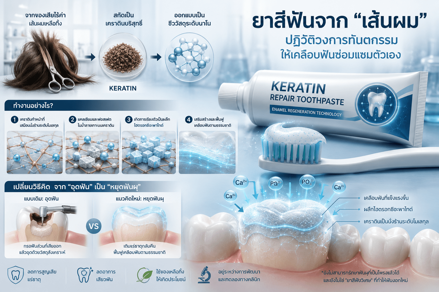 ลืมเสียงกรอฟันไปได้เลย… ยาสีฟันจาก “เส้นผม” ปฏิวัติวงการทันตกรรม ให้ (เคลือบ) ฟันซ่อมแซมตัวเอง